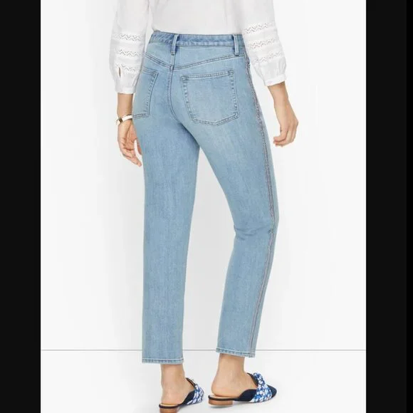 Talbots Modern Ankle Jeans Size 4 Ribbon Tape Sea Glass Wash Straight Leg Blue - Picture 2 of 10